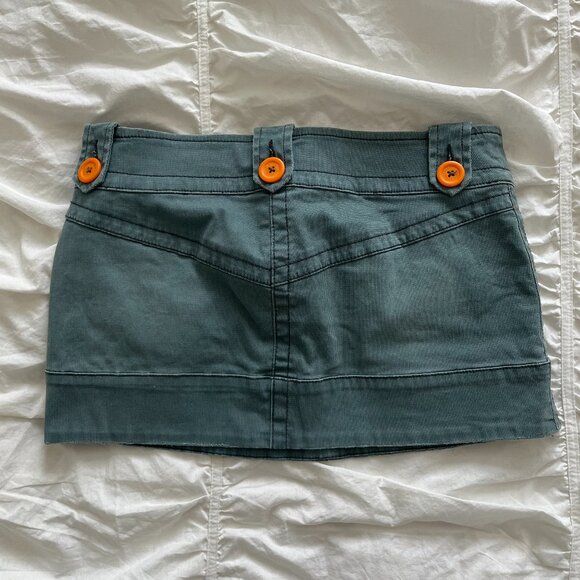 Vintage Diesel Faded Blue Cargo Denim Orange Button Micro Mini Skirt 27 - Picture 2 of 4